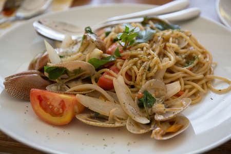 spaghetti with seafoodの写真素材