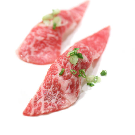 Raw beef sushiの写真素材