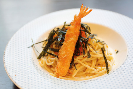 Japanese pasta Mentaiko spaghettiの写真素材