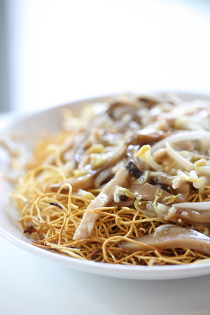 Crispy egg noodles with porkの写真素材