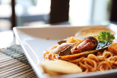 Spaghetti Vongole with clamsの写真素材