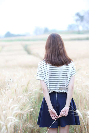 Young woman in wheatの写真素材