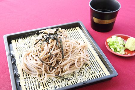 Soba noodle with fried shrimpの写真素材