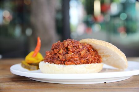 bbq pork rib burgerの写真素材