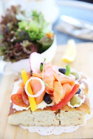 Smoked salmon with breadの写真素材