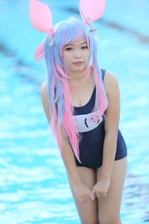 Asian girl cosplay with swimsuitの写真素材