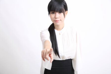 asian business woman isolated in white backgroundの写真素材