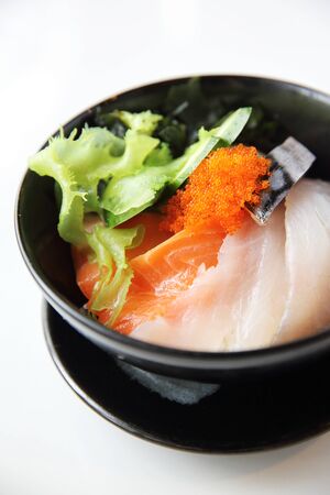 Sushi don , raw salmon tuna on riceの写真素材