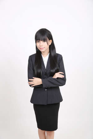 asian business woman isolated in white backgroundの写真素材