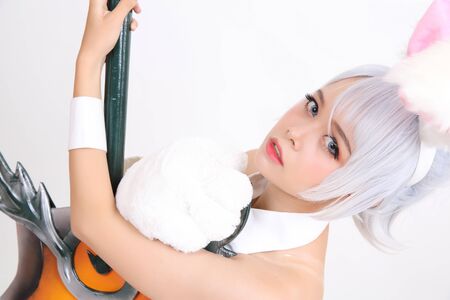 Bunny girl isolated in white backgroundの写真素材