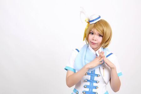 Portrait Cosplay dancing girl isolated in white background