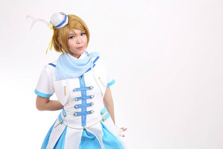 Portrait Cosplay dancing girl isolated in white background