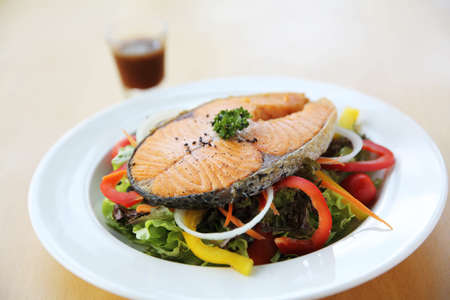 steak salmon with saladの写真素材
