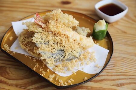 Tempura Japanese Food on wood backgroundの写真素材