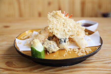 Tempura Japanese Food on wood backgroundの写真素材