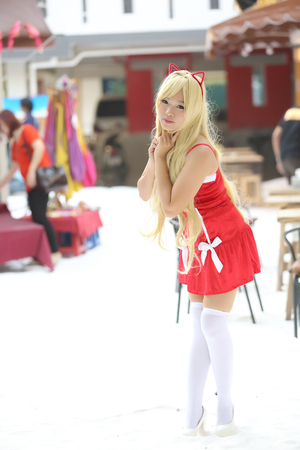 Portrait girl on christmas coat in cityの写真素材