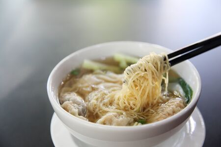 noodle and dumpling in close upの写真素材