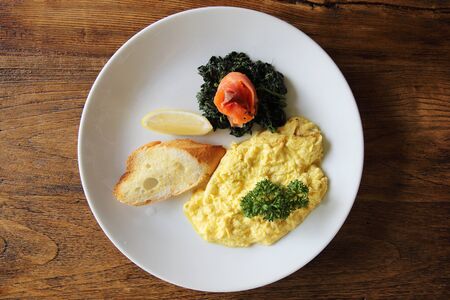 Scrambled eggs with smoked salmonの写真素材