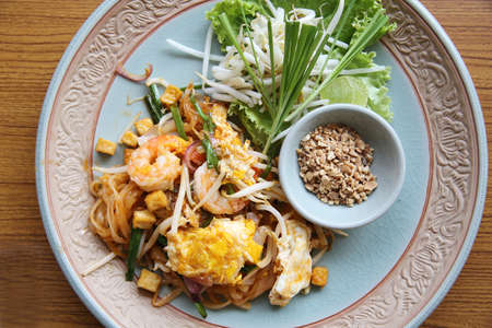 Thai food padthai fried noodle with shrimpの写真素材