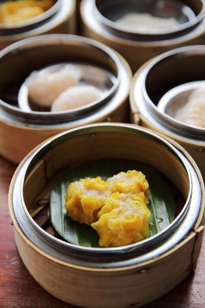 Chinese steamed pork dumplings dim sumの写真素材