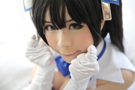 Hestia Cosplay Portrait Girl in White Themeの写真素材