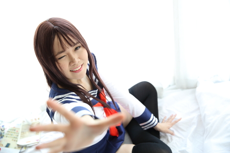 asian schoolgirl portrait in relaxの写真素材