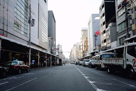 Gion , KYOTO , JAPAN - May 2016: Modern street scene with people on Shijo Dori Street, Gion quarter, Kyoto.のeditorial素材