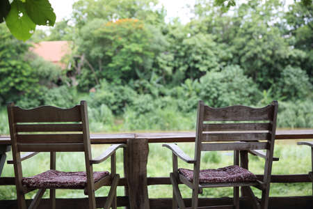 chairs at Lake in Chiangmai Thailandの写真素材