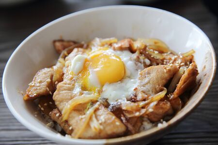 rice with slice pork and egg butadon - japanese foodの写真素材