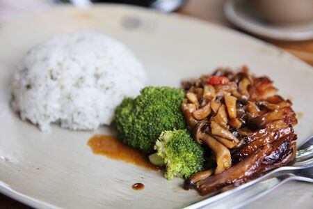 chicken teriyaki with riceの写真素材