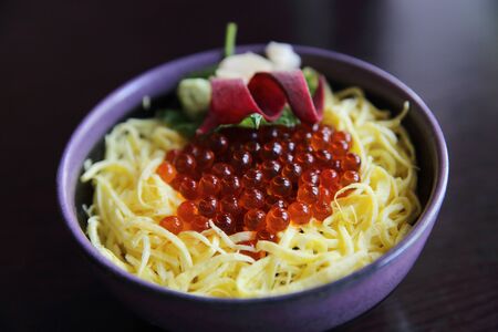 ikura don caviar on rice Japanese foodの写真素材