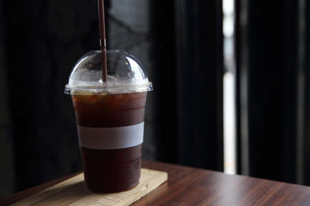 coffee on wood backgroundの写真素材