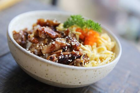 chicken teriyaki with riceの写真素材