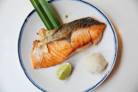 Grilled salmon japanese style shio yaki , Japanese foodの写真素材