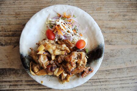 Grilled Chicken teriyaki on wood backgroundの写真素材