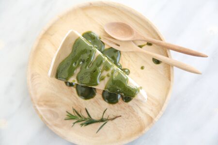 Green tea crape cake sweet foodの写真素材