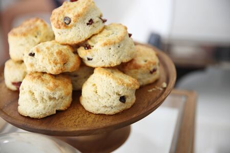 scones in basketの写真素材