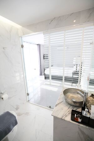 Interior of a luxury double bed hotel bedroom