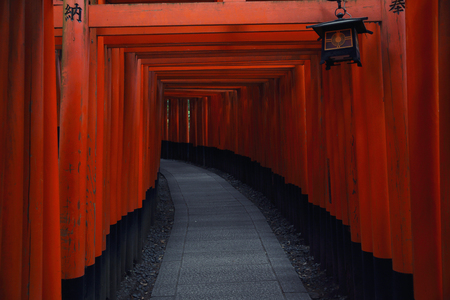 Red Tori Gate at Fushimi Inari Shrine in Kyoto , Japanのeditorial素材