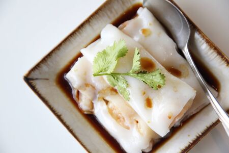Chinese shrimp spring rolls isolated in white backgroundの写真素材