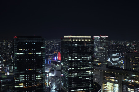 Osaka city in Japan cityscape at night viewのeditorial素材