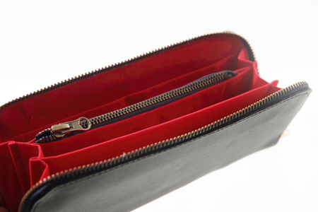 Woman black red purse isolated in white background
