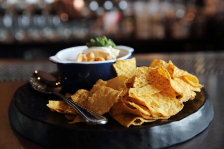 Nachos on dark tone , Mexican foodの写真素材