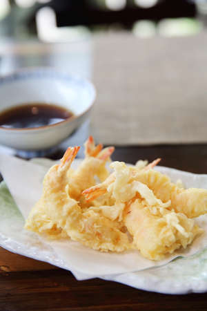 Shrimp Tempura on wood backgroundの写真素材