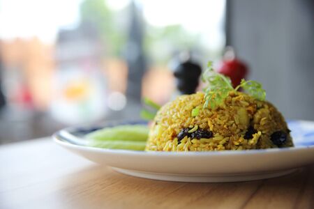 Pineapple fried rice , Fried rice with pineapple raisin chicken , Thai foodの写真素材