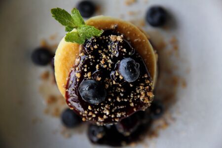 Blueberry pancake , Pancake topping with blueberries and icing dessertの写真素材