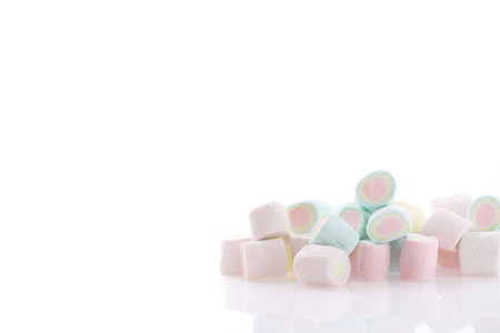 Pastel colourful marshmallows isolated in white backgroundの写真素材