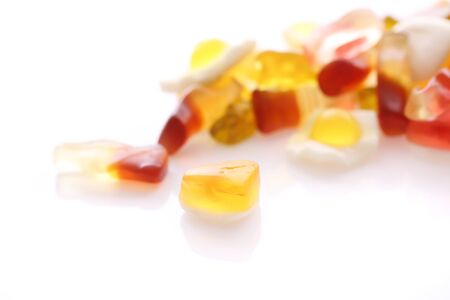 gummy candy with cola heart egg ring bear isolated in white background