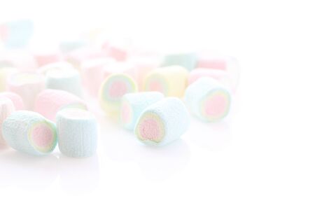 Pastel colourful marshmallows isolated in white backgroundの写真素材