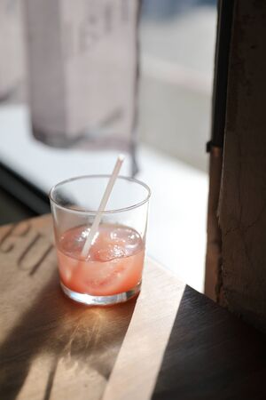 Strawberry juice in close up , drink